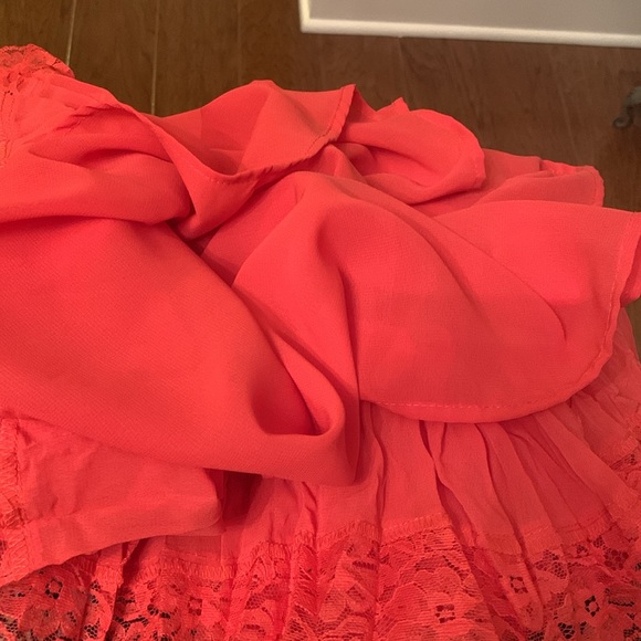 Clothing Co. Lined Persimmon A-line Midi Pleated Laced Hem Zipper. M - Picture 7 of 7